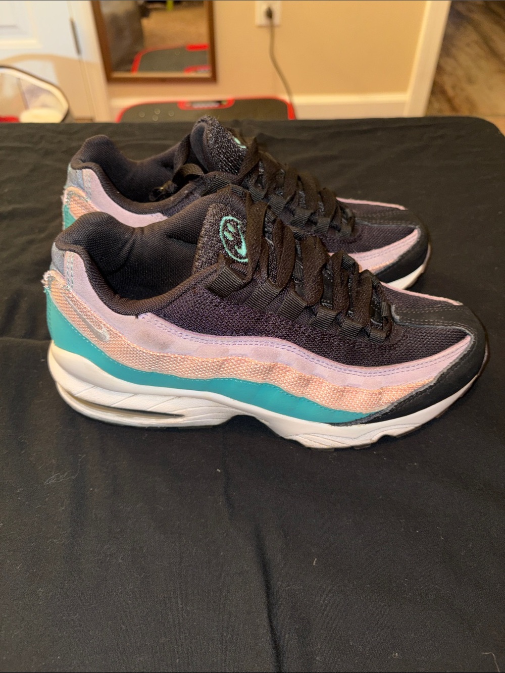 Nike Airmax 95 Black, Teal & Pink Athletic Sneakers - Cushioned Everyday Runner